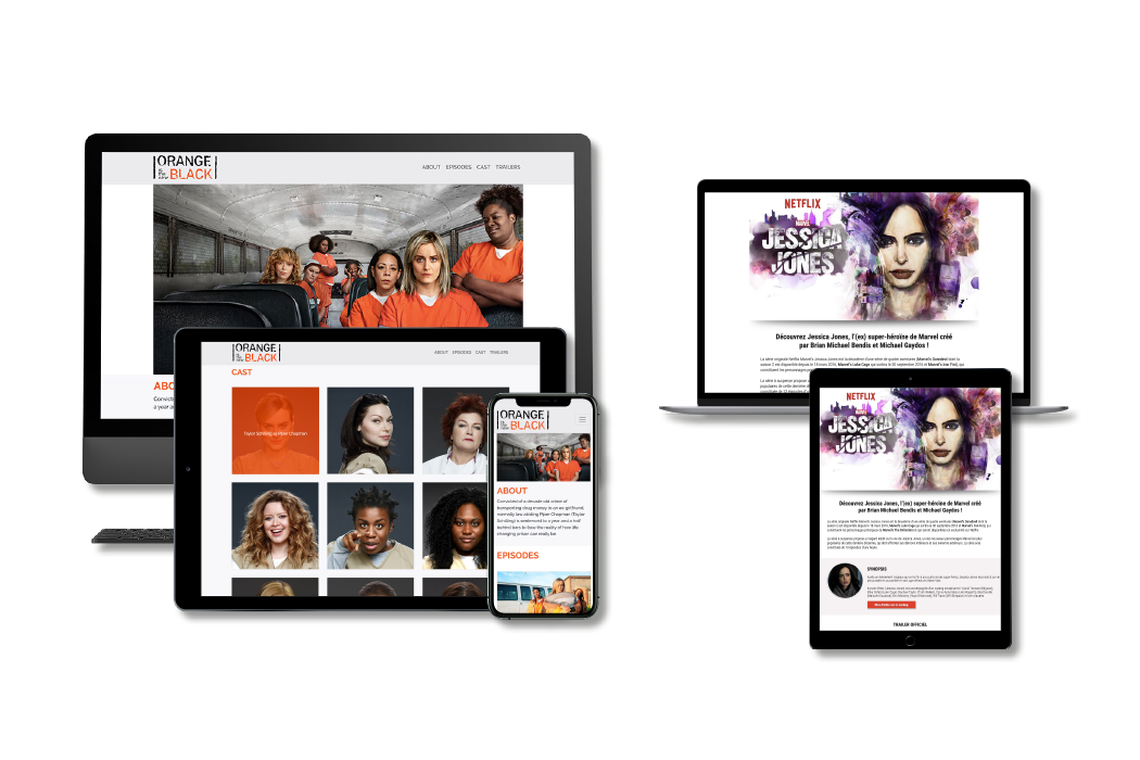 Landing pages Orange is The New Black and Jessica Jones