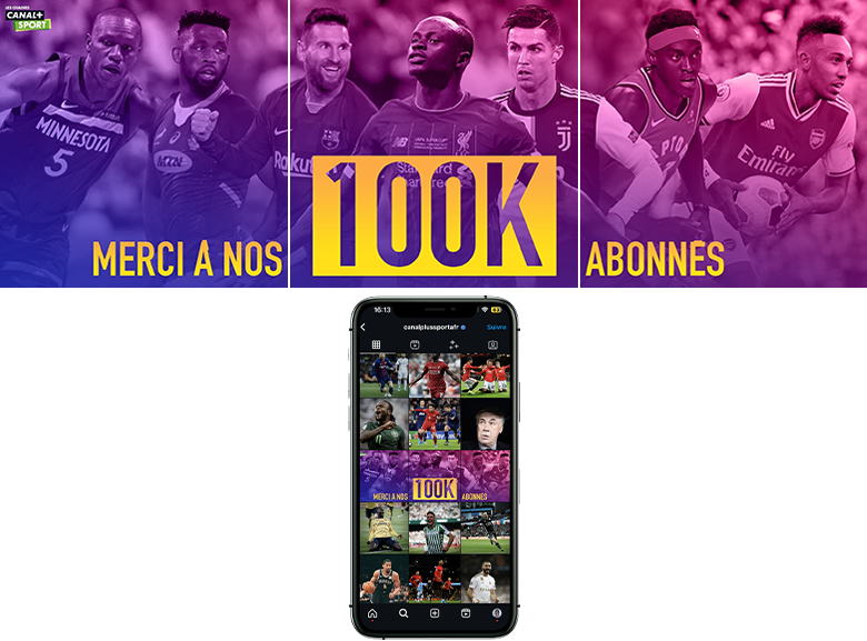 Visuel fresque 100 000 abonnés Instagram pour CANAL+ Sport